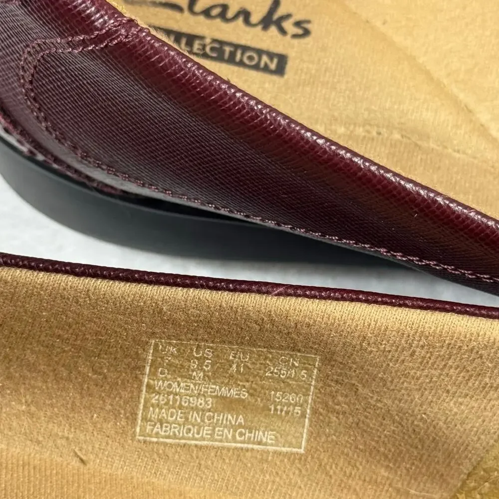 Clarks Comfort Slip-On Leather Loafers Womens 9.5M Burgundy Textured Rubber Sole